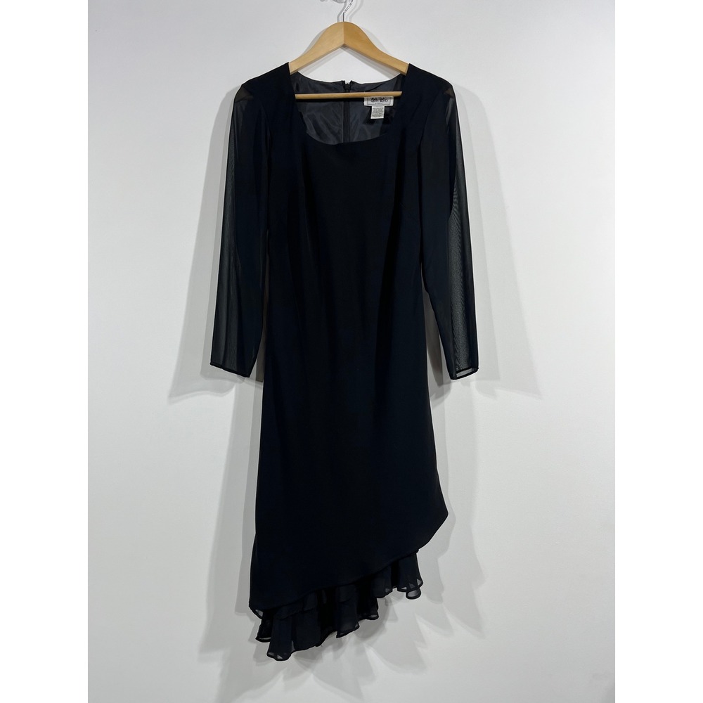 Bob Mackie Lagenlook Artsy Asymmetrical Ruffle Hem Sheer Sleeve Dress 6P Boho